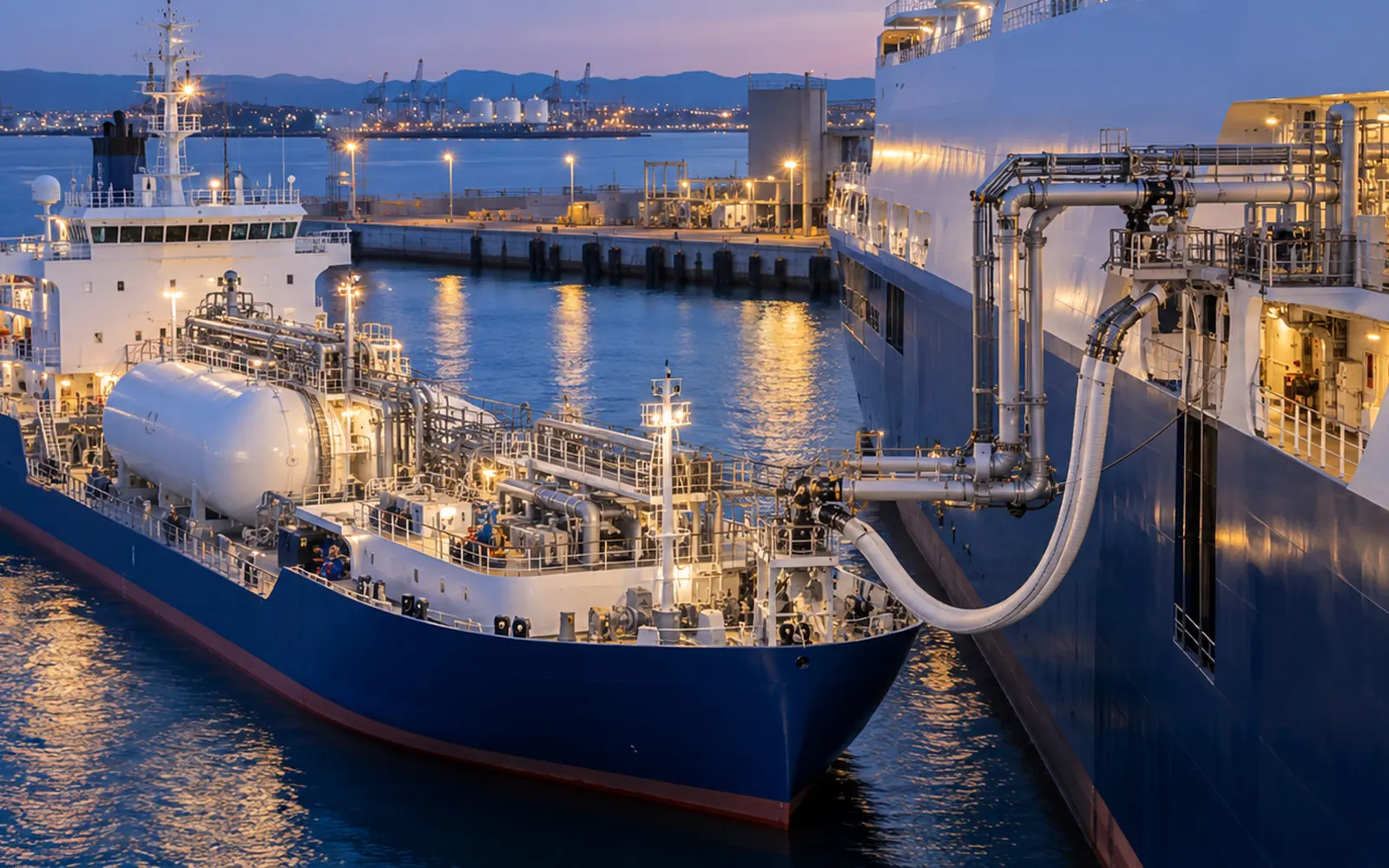An LNG terminal at night. Illustrative image.